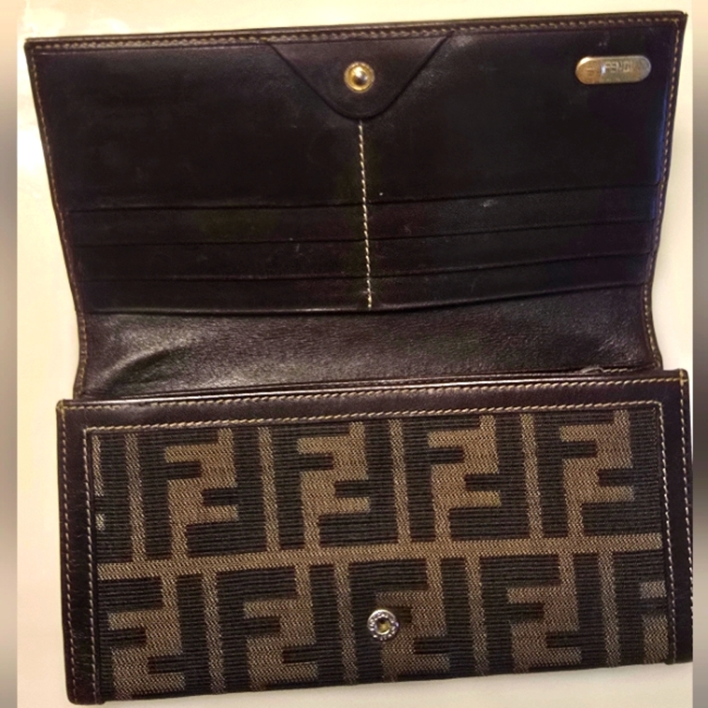Fendi Black and Brown Logo Wallet